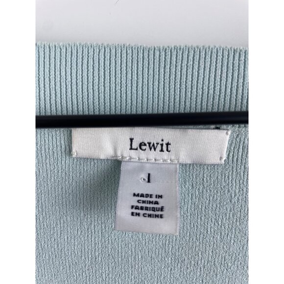Lewit Women's Size Large Stretch Knit Balloon Bishop Sleeve V Neck Sweater Blue - Picture 5 of 10
